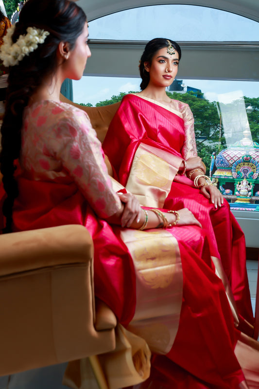 Raspberry pink Kanchivaram Saree