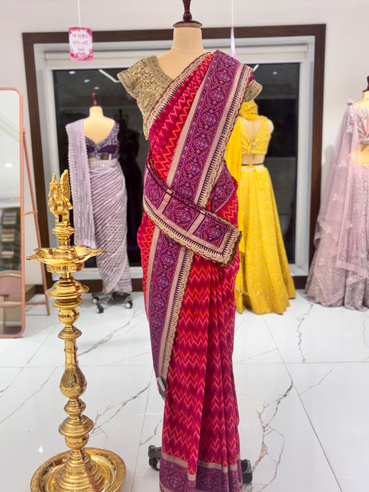 Pink Pattola Silk Saree with embroidery.