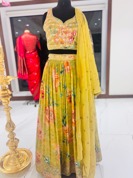 Green Georgette flowy lehenga