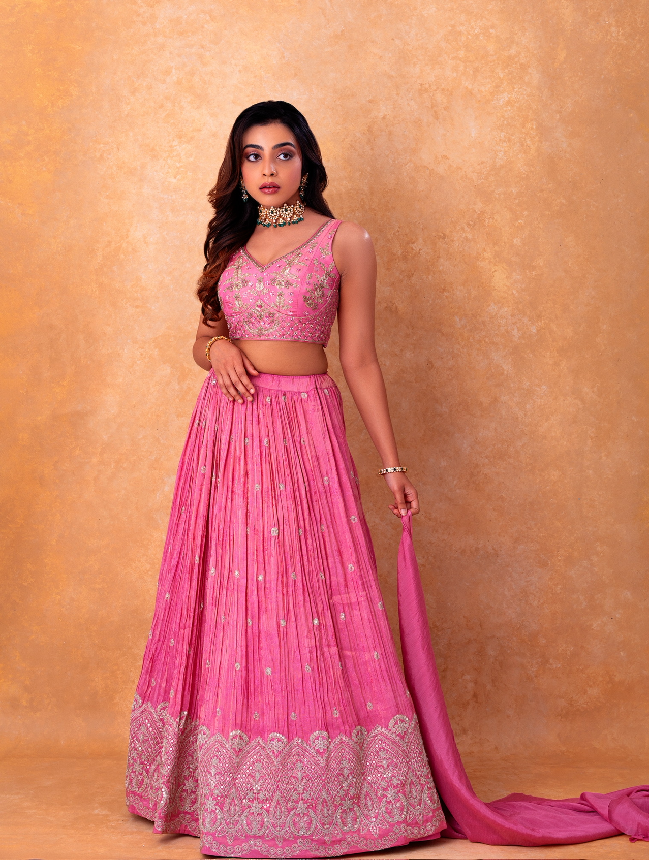 Gorgeous pink on pink chiffon lehenga