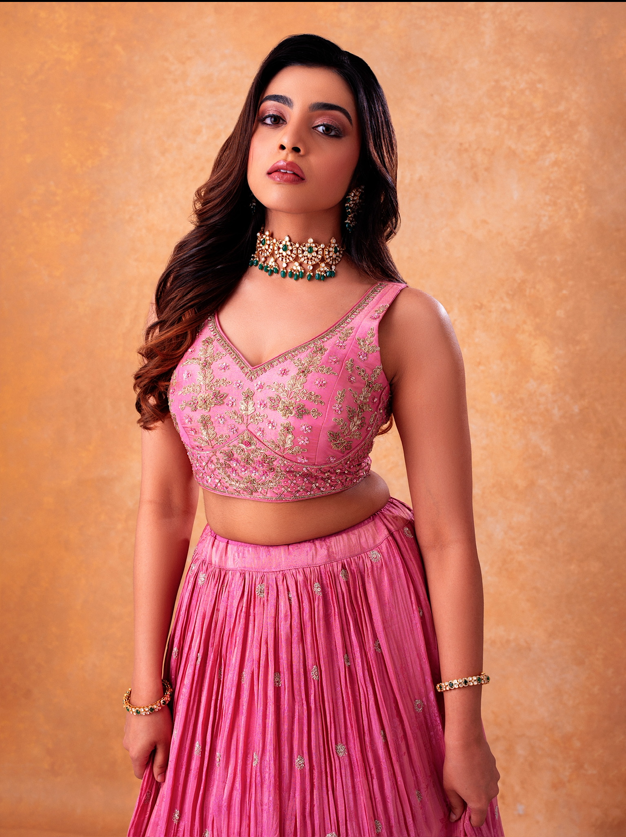Gorgeous pink on pink chiffon lehenga