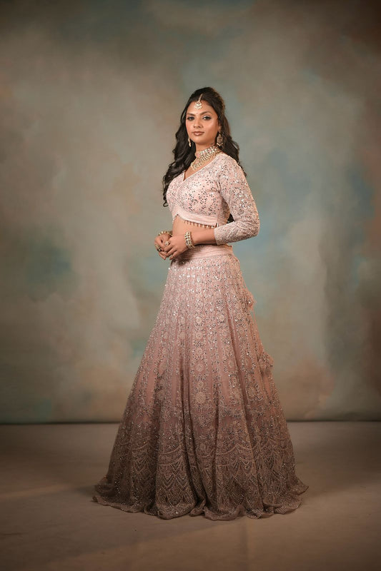 Blush pink embroidered bridal Lehenga