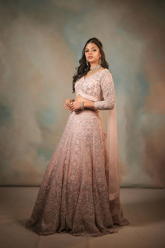 Blush pink embroidered bridal Lehenga