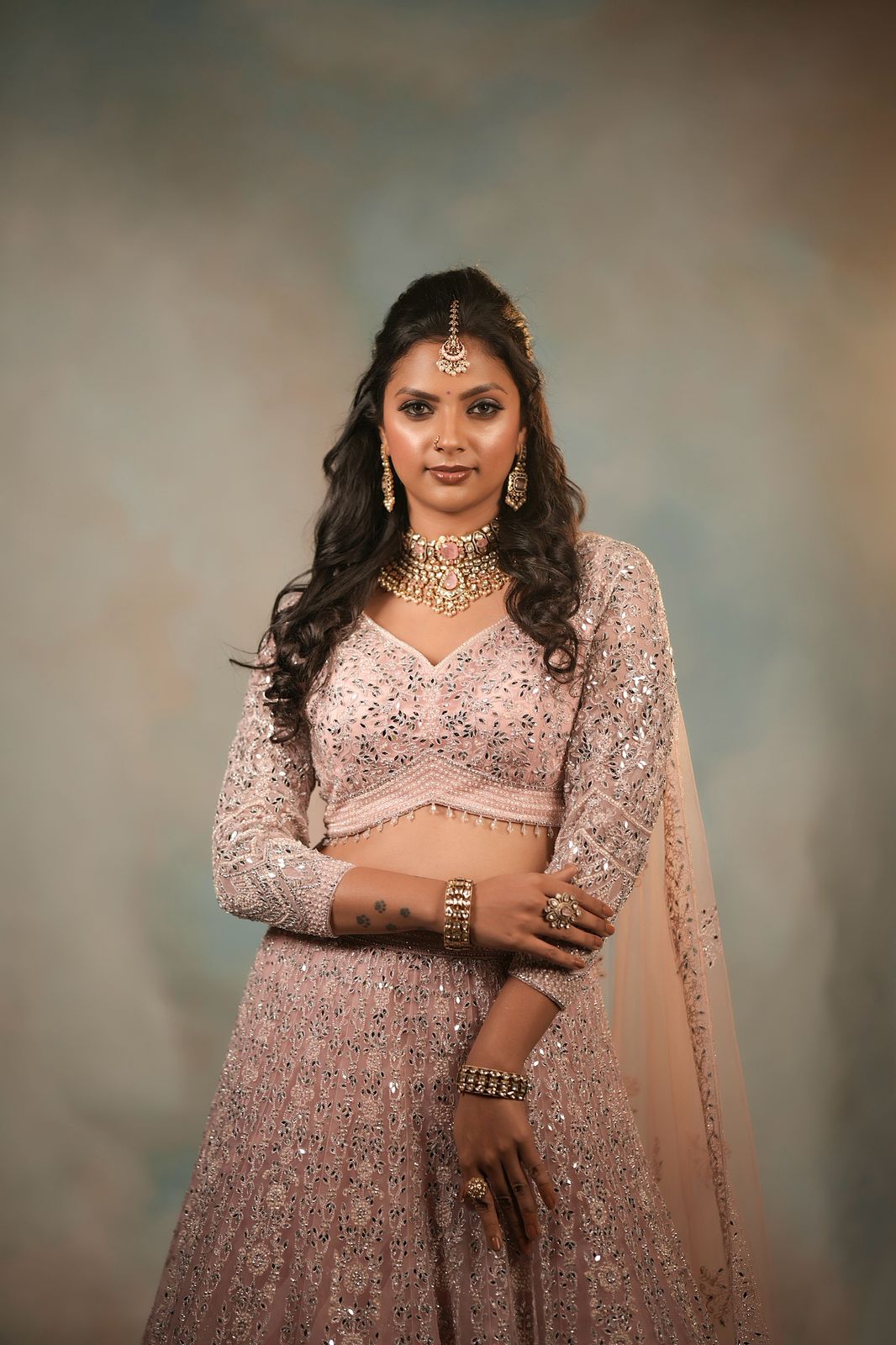 Blush pink embroidered bridal Lehenga