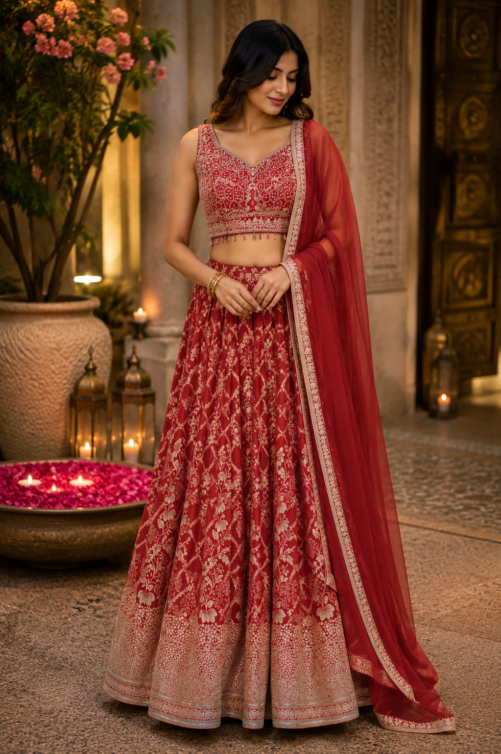 Stunning deep wine purple lehanga set in Banarasi fabric