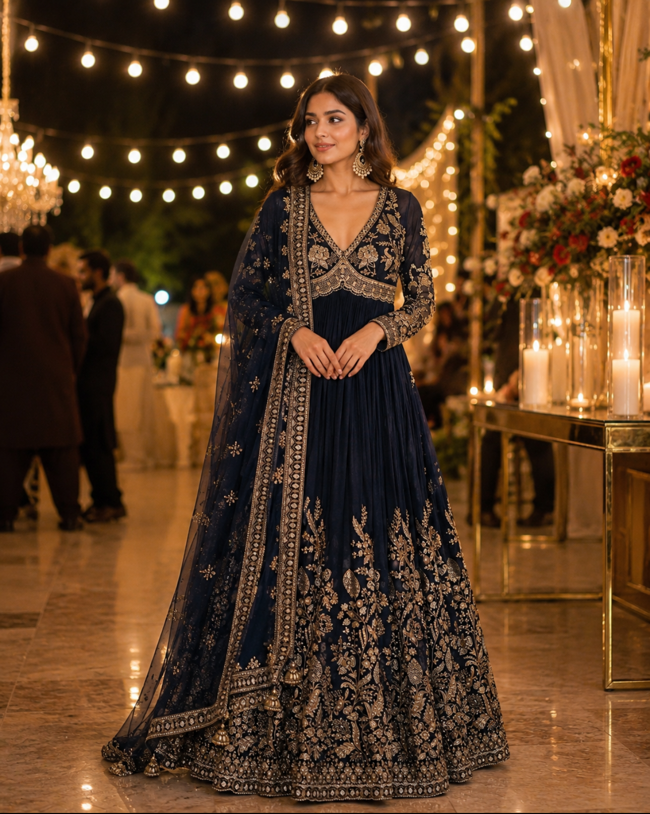 Elegant navy blue grand embroidered Anarkali set
