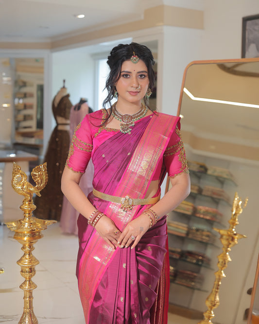 Majestic Magenta silk saree with zari border