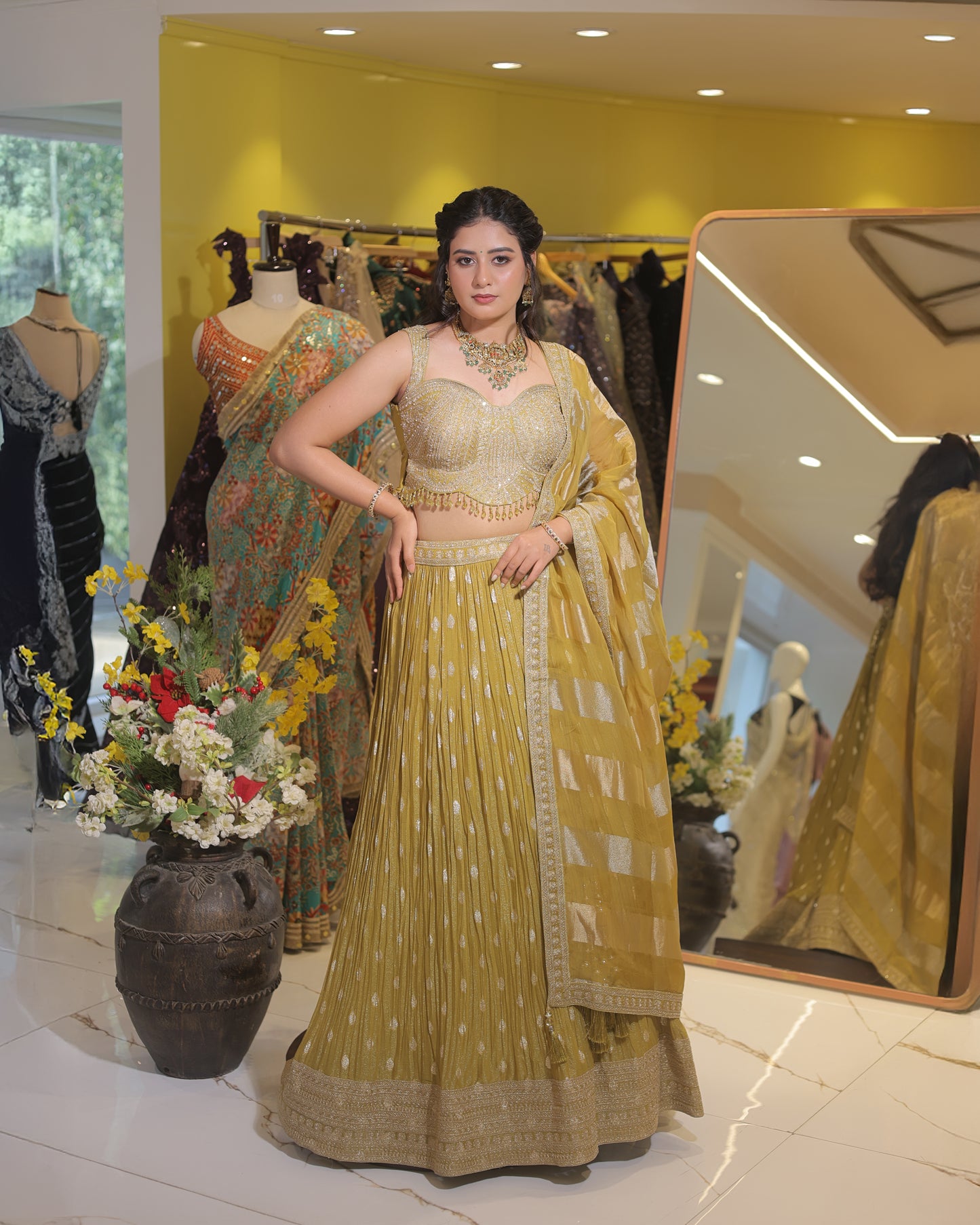 Elegant Olive gold lehenga with dupatta