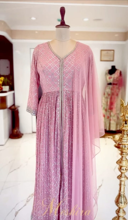 Blush Pink silver work Anarkali