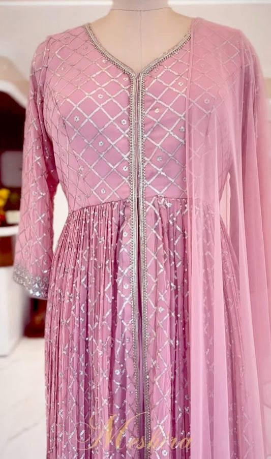 Blush Pink silver work Anarkali