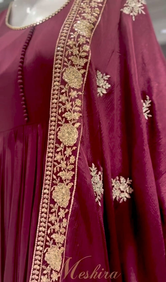 Wine Embroidered Elegance Anarkali