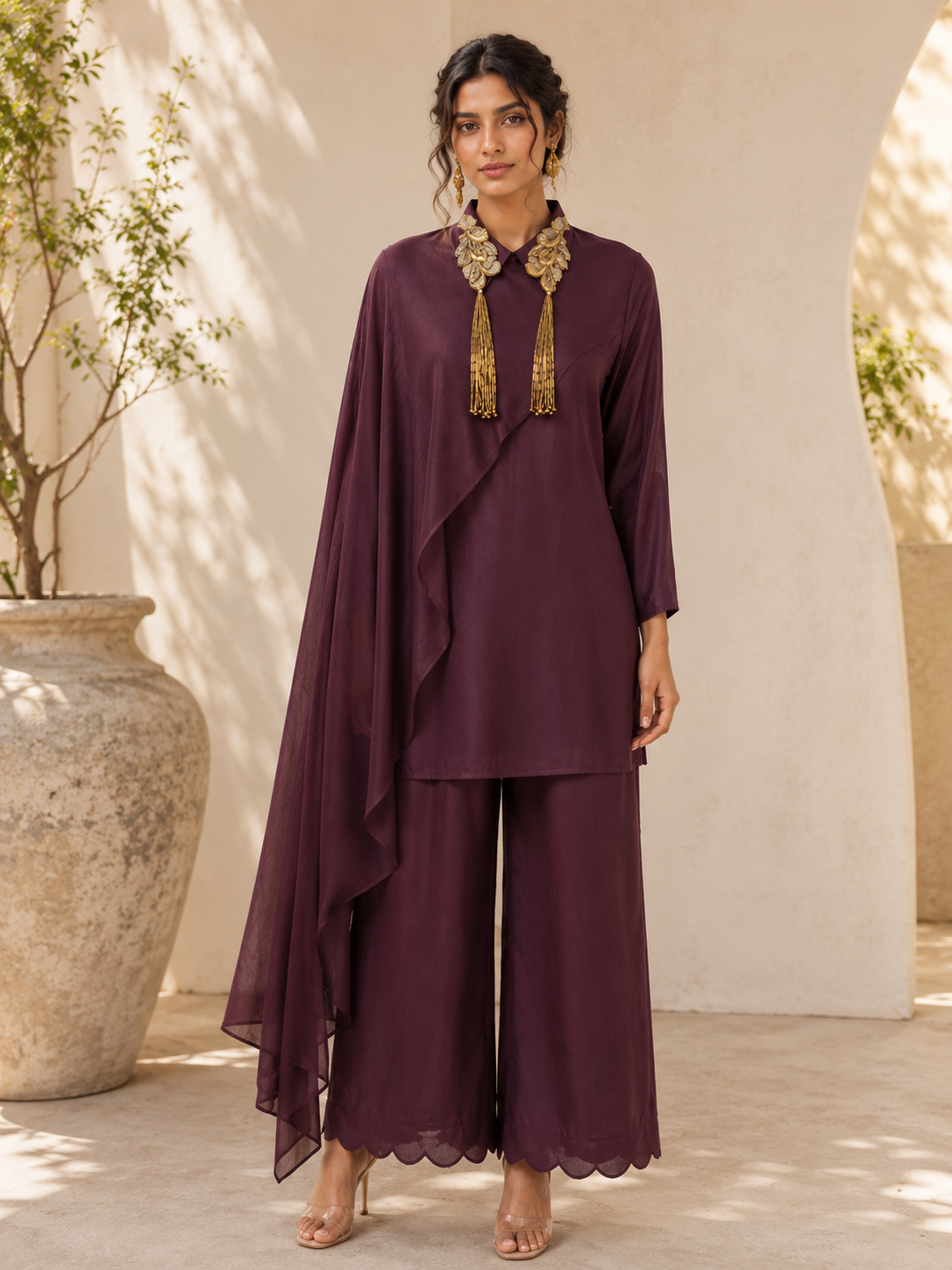 Elegant Wine indo western set