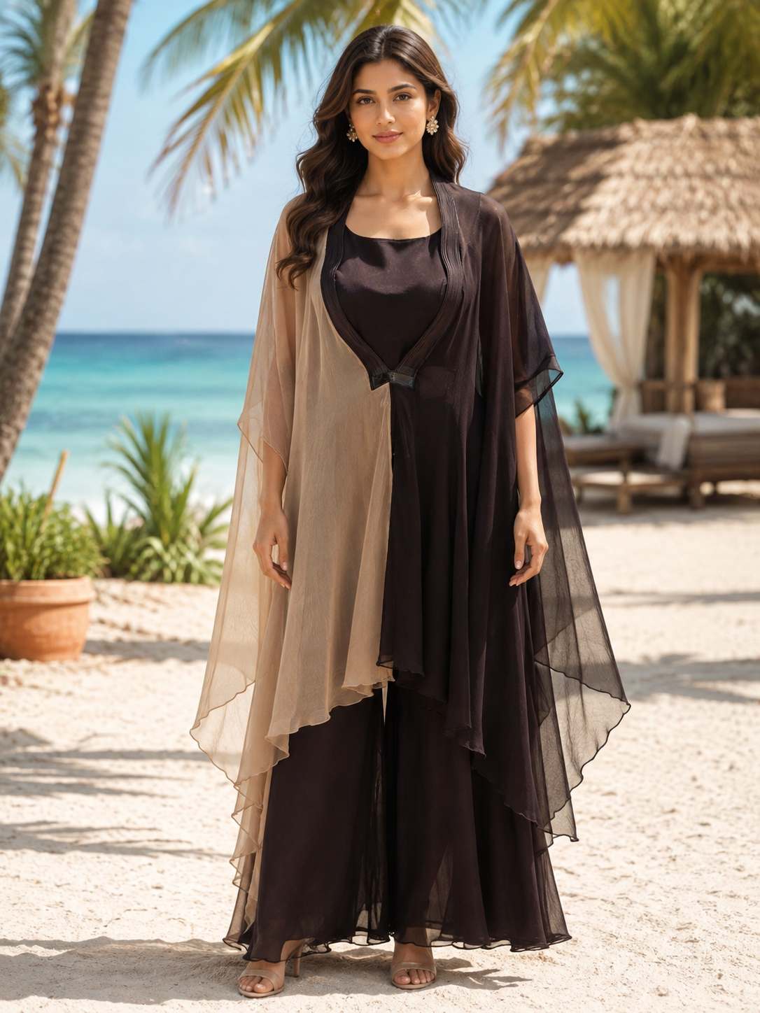 Elegant Black with Biege indo western set