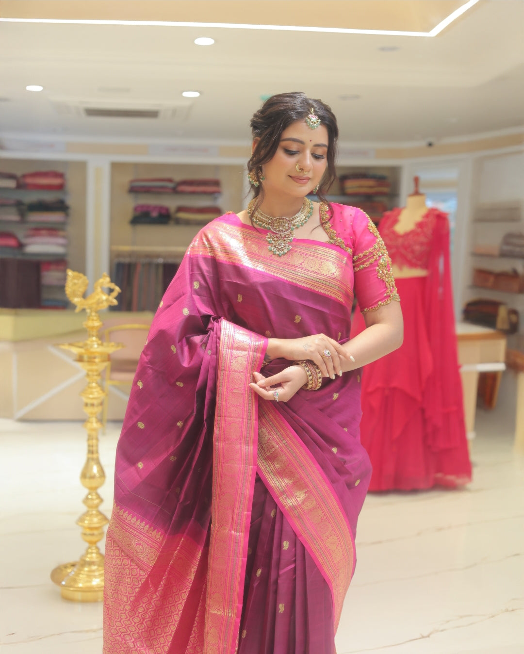 Majestic Magenta silk saree with zari border
