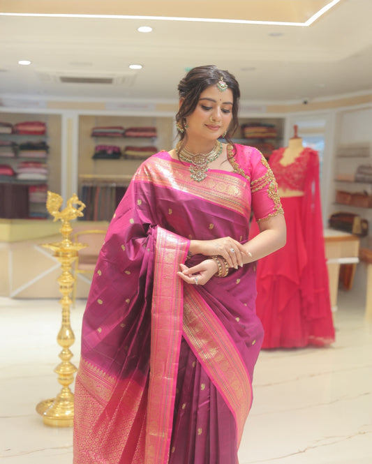 Majestic Magenta silk saree with zari border