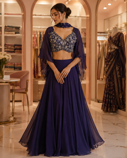 Regal navy blue Indo western lehanga