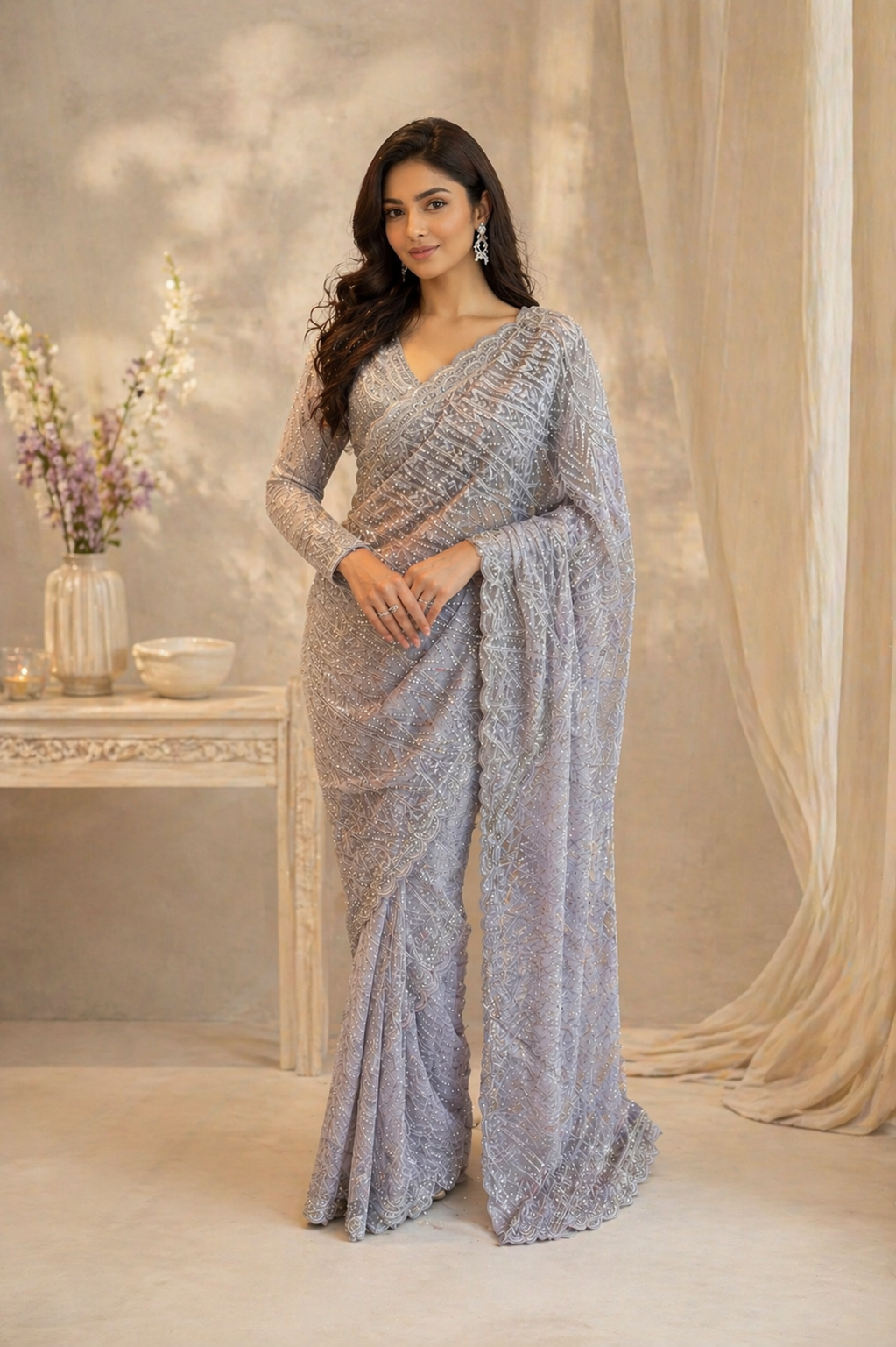 Radiant lavender sequence designer saree.