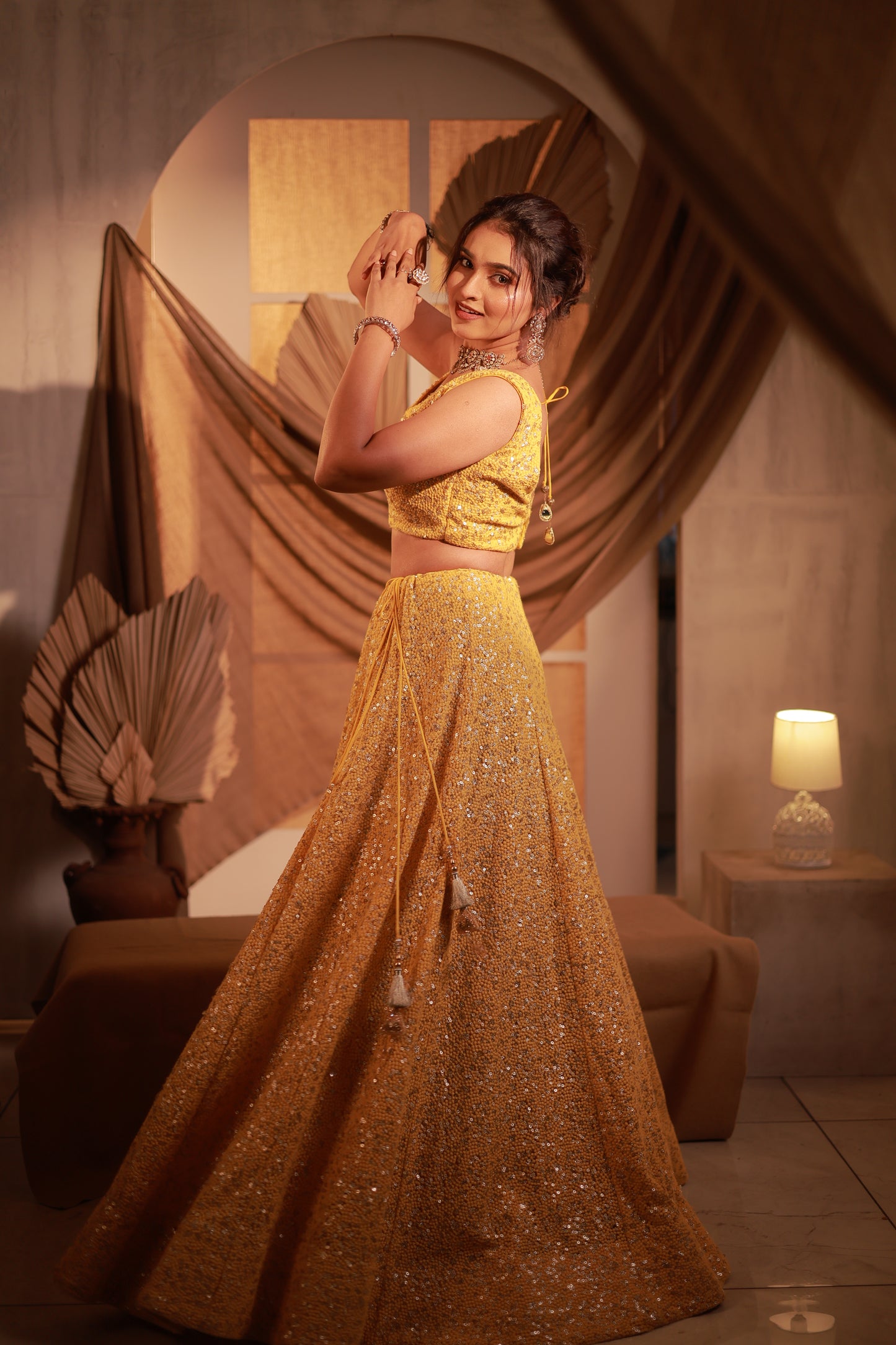 Vibrant yellow sangeet lehenga set