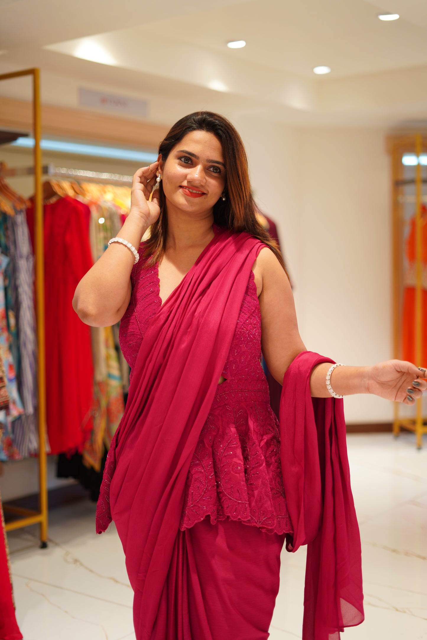 Elegant Magenta Readymade saree