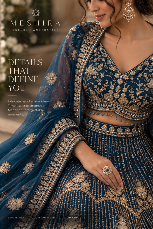 Elegant Deep Blue Bridal lehanga set