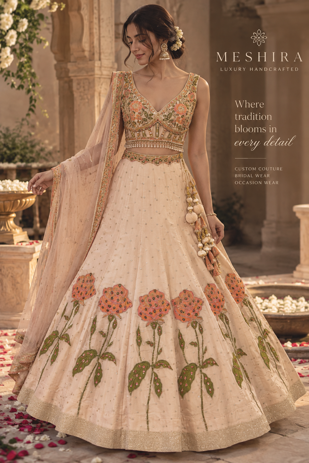Beautiful Peach Hand Painted Lehenga Set