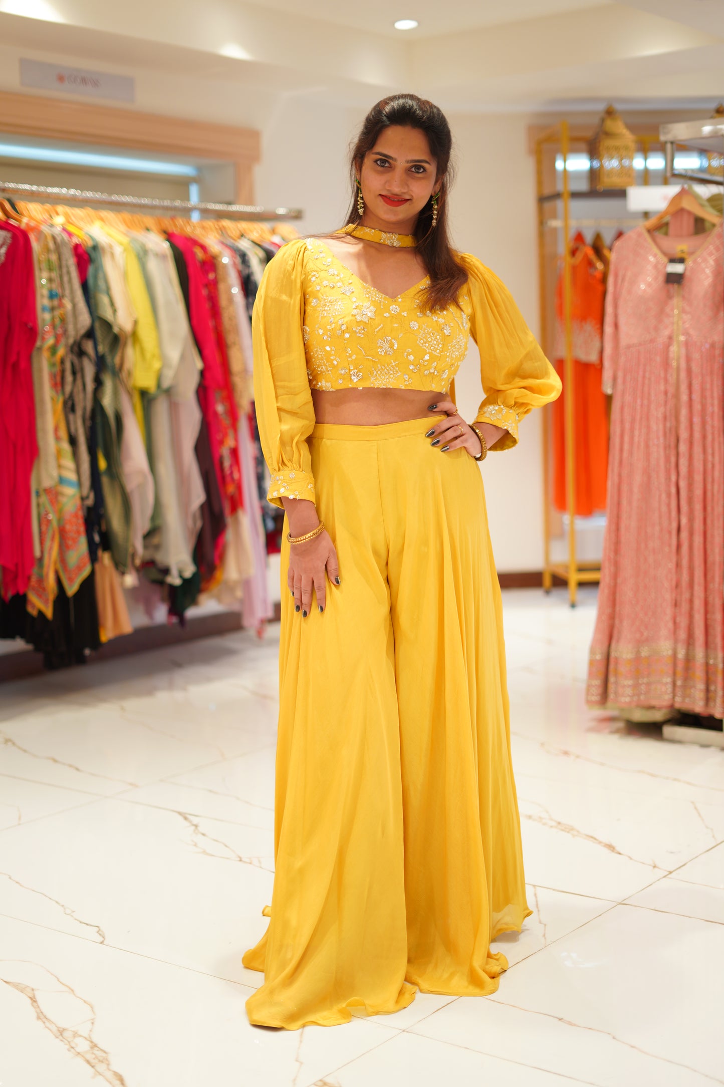 Vibrant Yellow Indo-western set