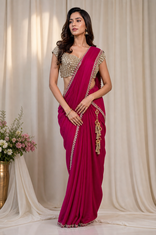 Majestic Magenta designer saree with border