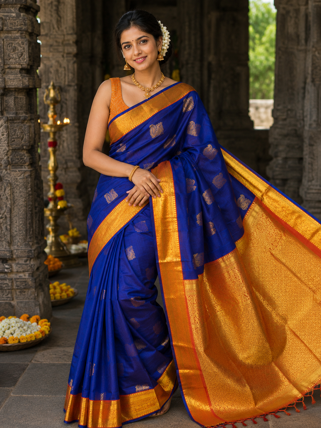 Radiate Royal blue kanchivaram silk saree