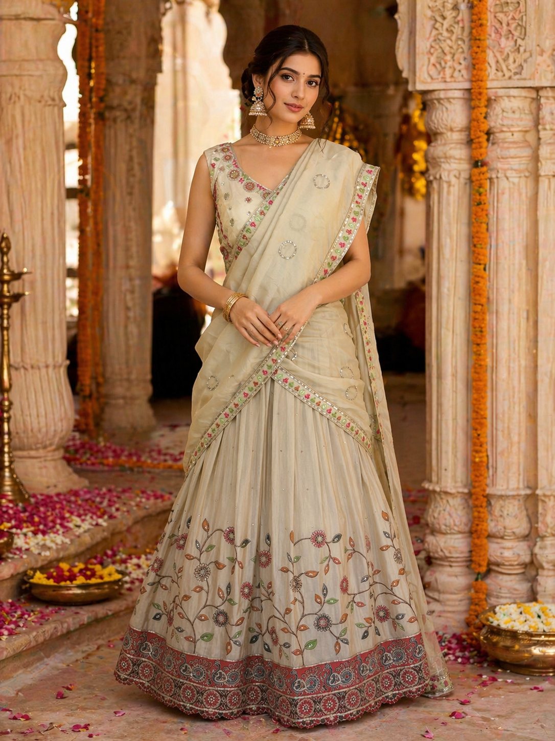 Elegant Cream White Lehenga.