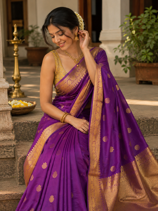 Regal purple kanchipuram silk saree