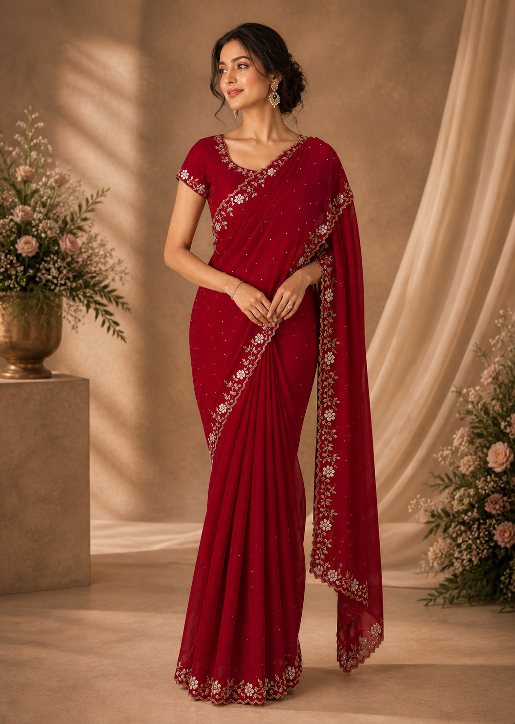 Royal Deep Red designer saree
