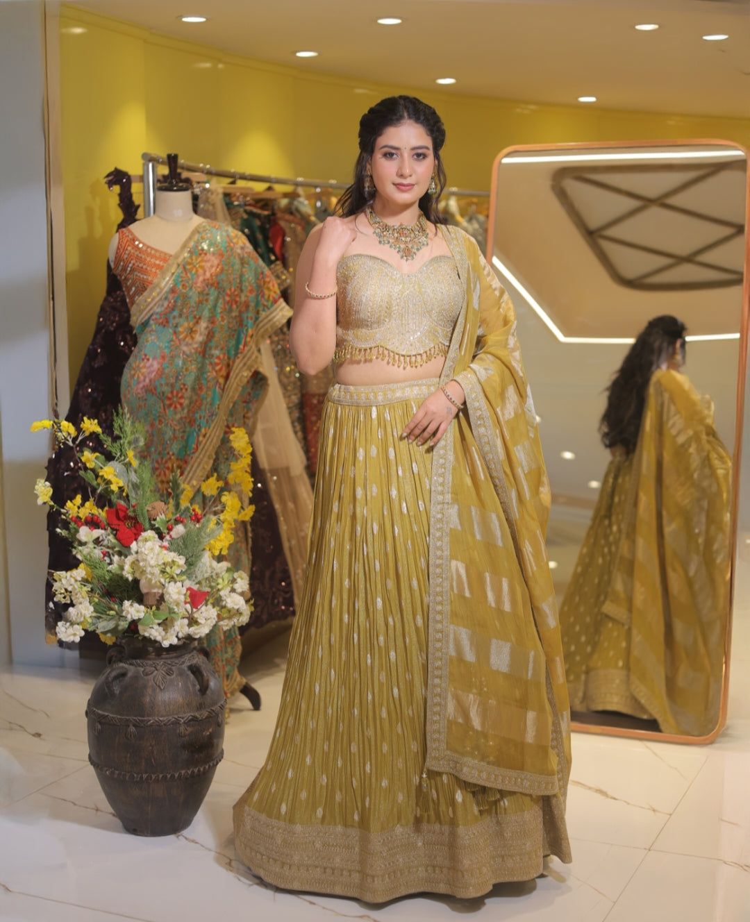 Elegant Olive gold lehenga with dupatta