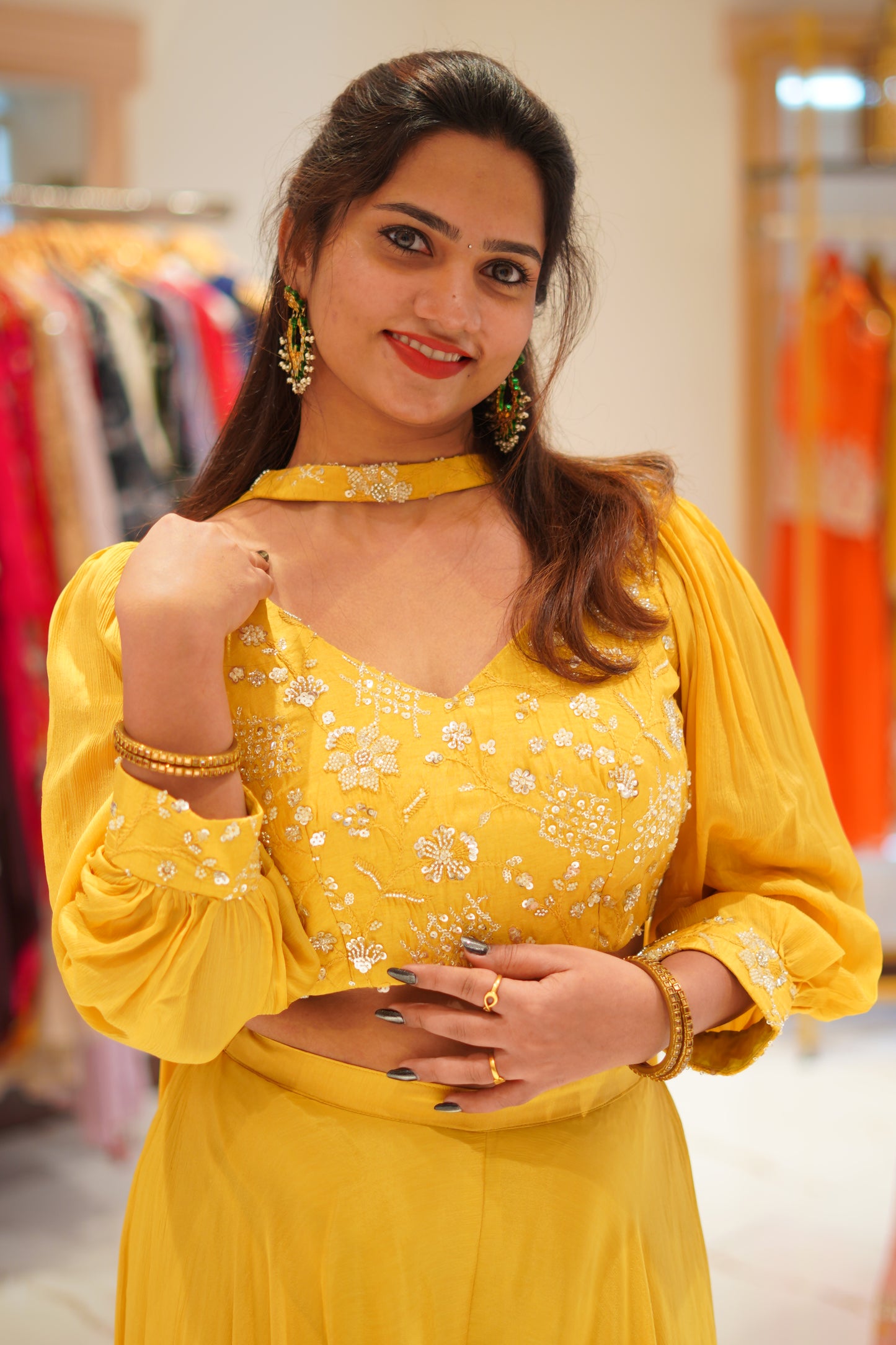Vibrant Yellow Indo-western set