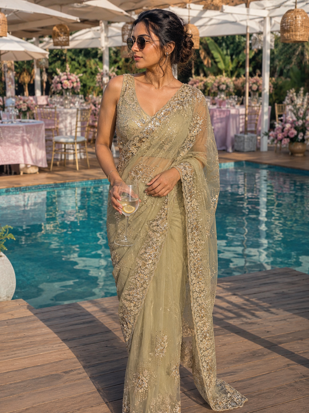 Soft Sage green designer saree