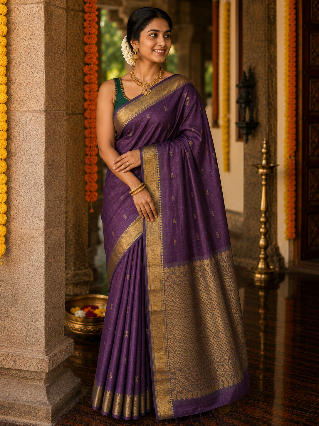 Rich purple silk saree