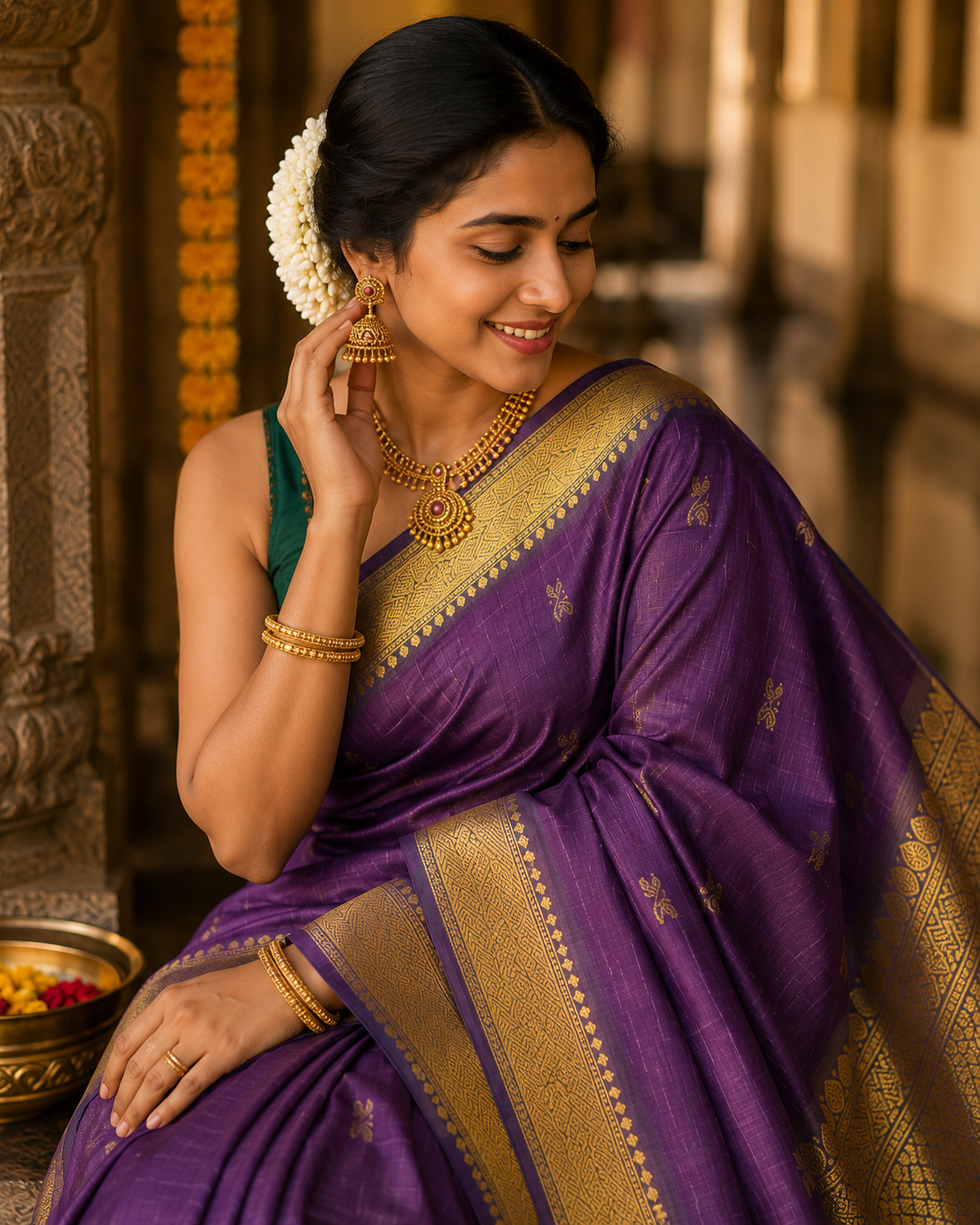 Rich purple silk saree