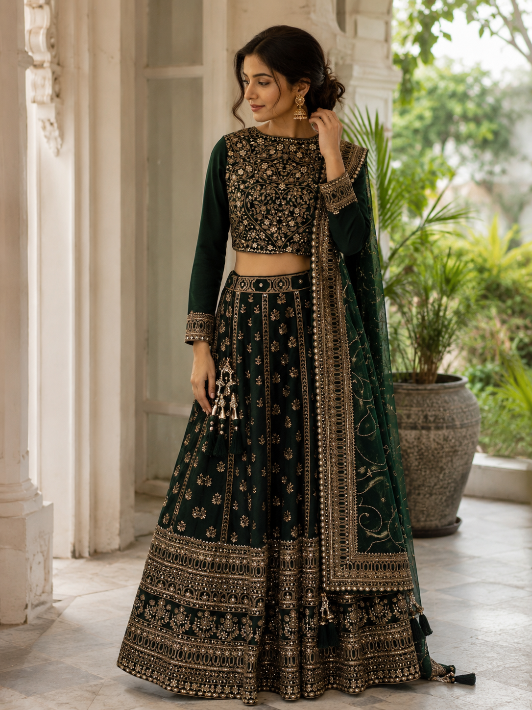 Exquisite Emerald green lehanga.
