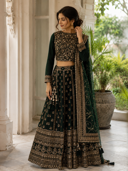 Exquisite Emerald green lehanga.