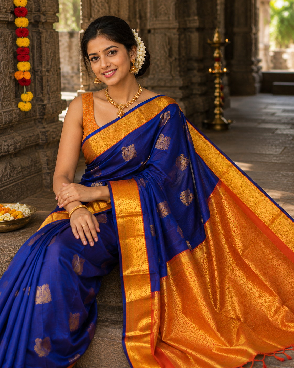 Radiate Royal blue kanchivaram silk saree