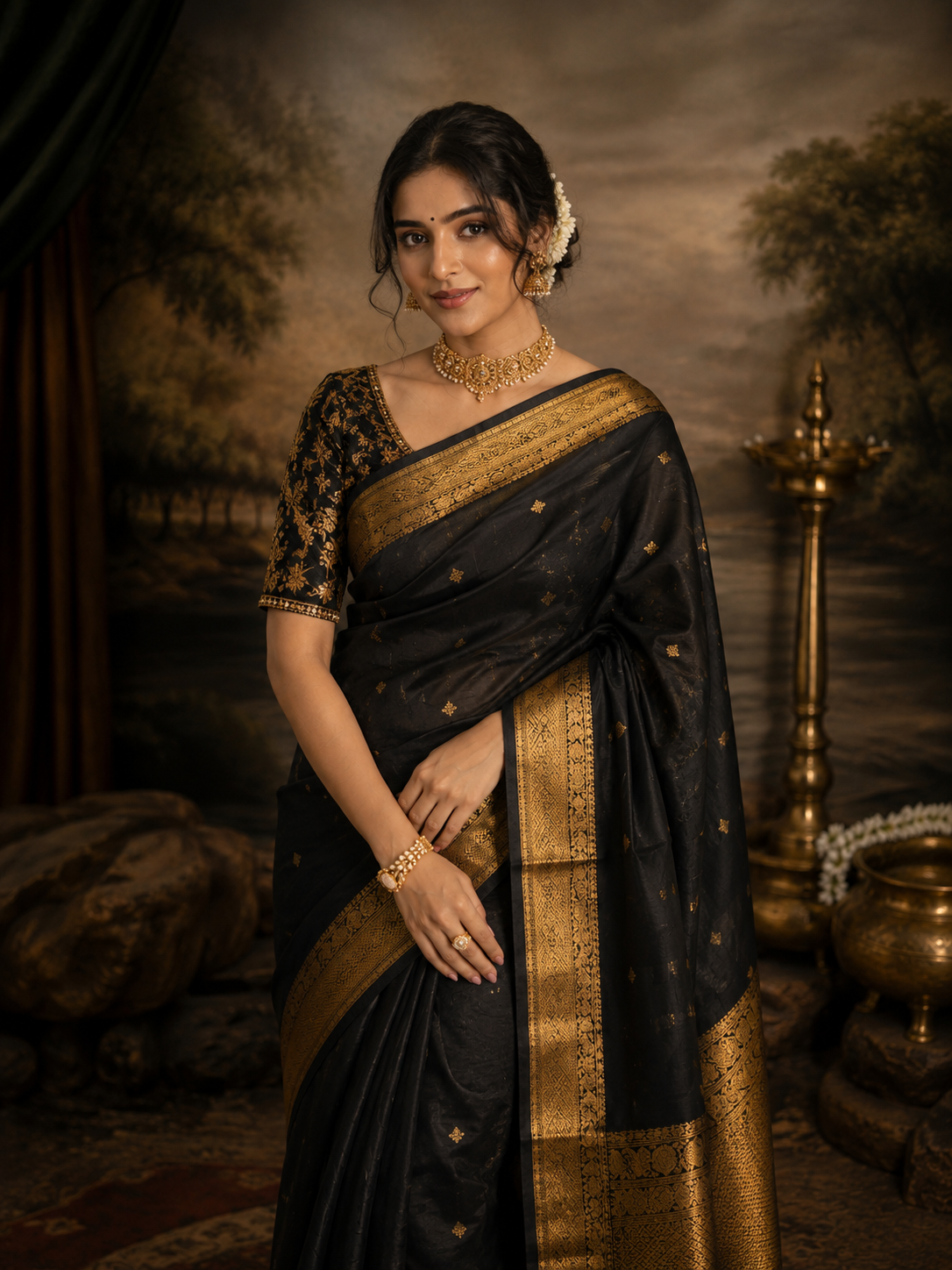 Rich and pure black kanchivaram silk saree