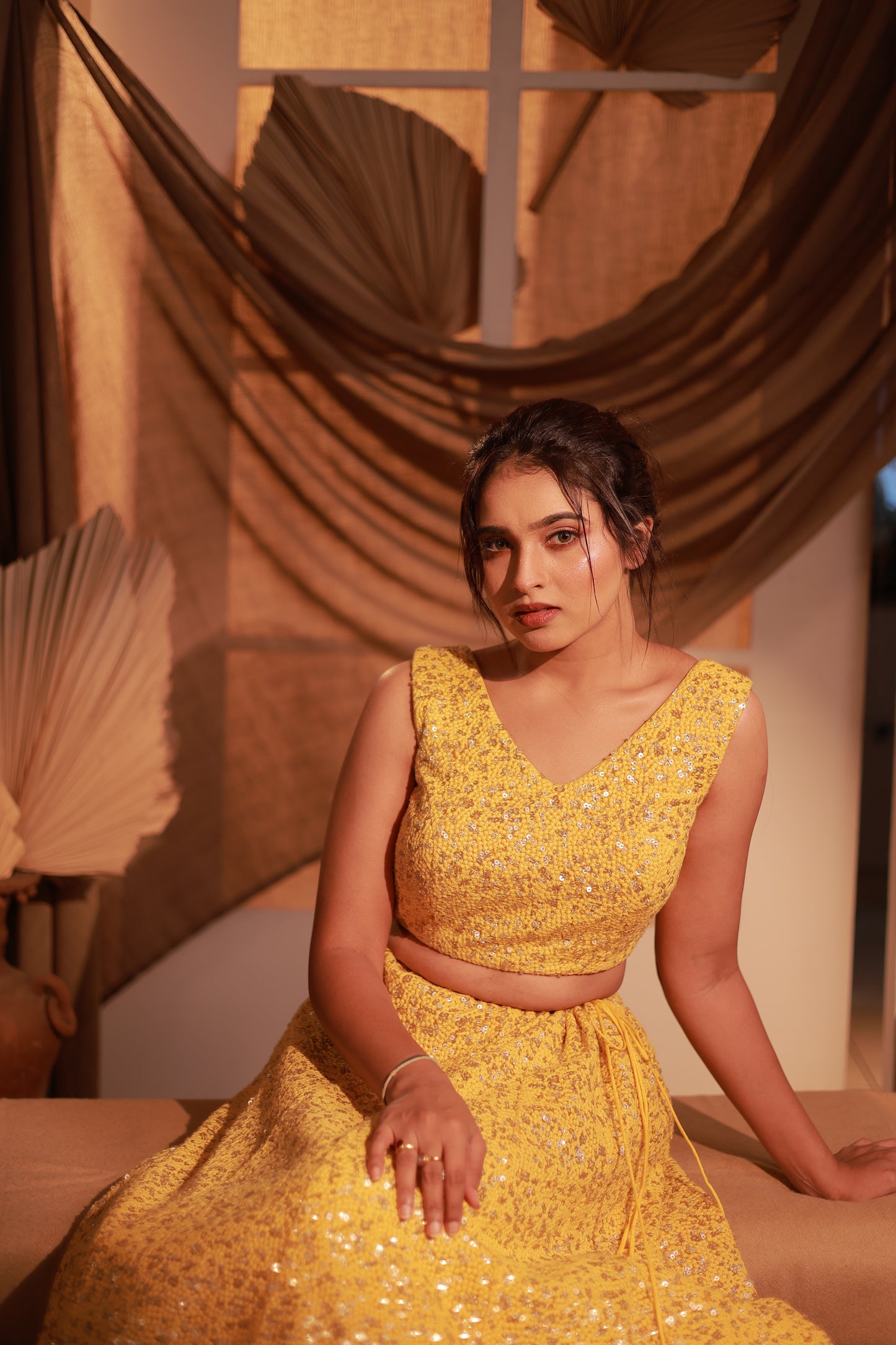 Vibrant yellow sangeet lehenga set