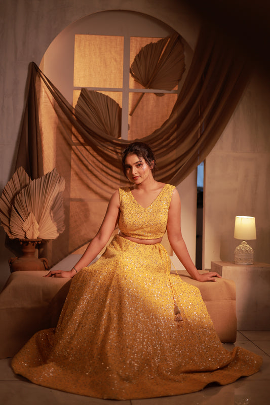 Vibrant yellow sangeet lehenga set