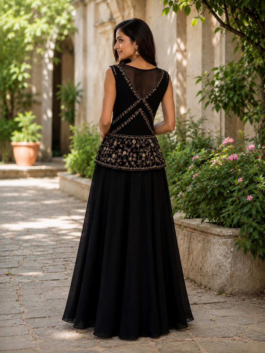 Stunning black designer dress with embroidery work