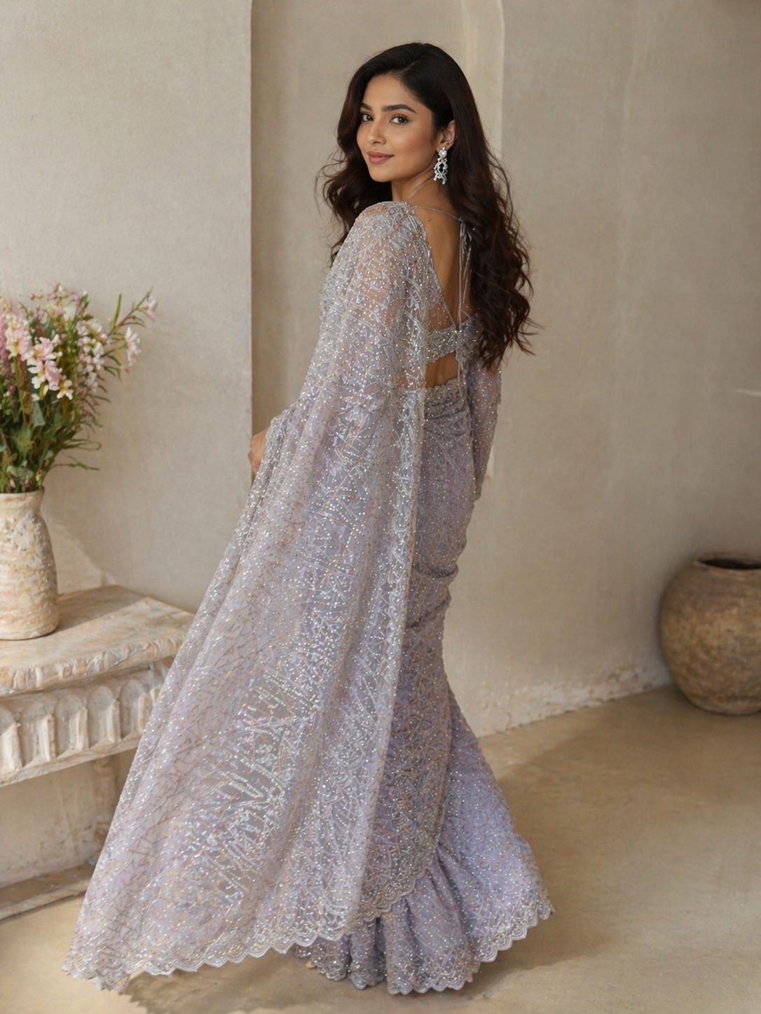 Radiant lavender sequence designer saree.