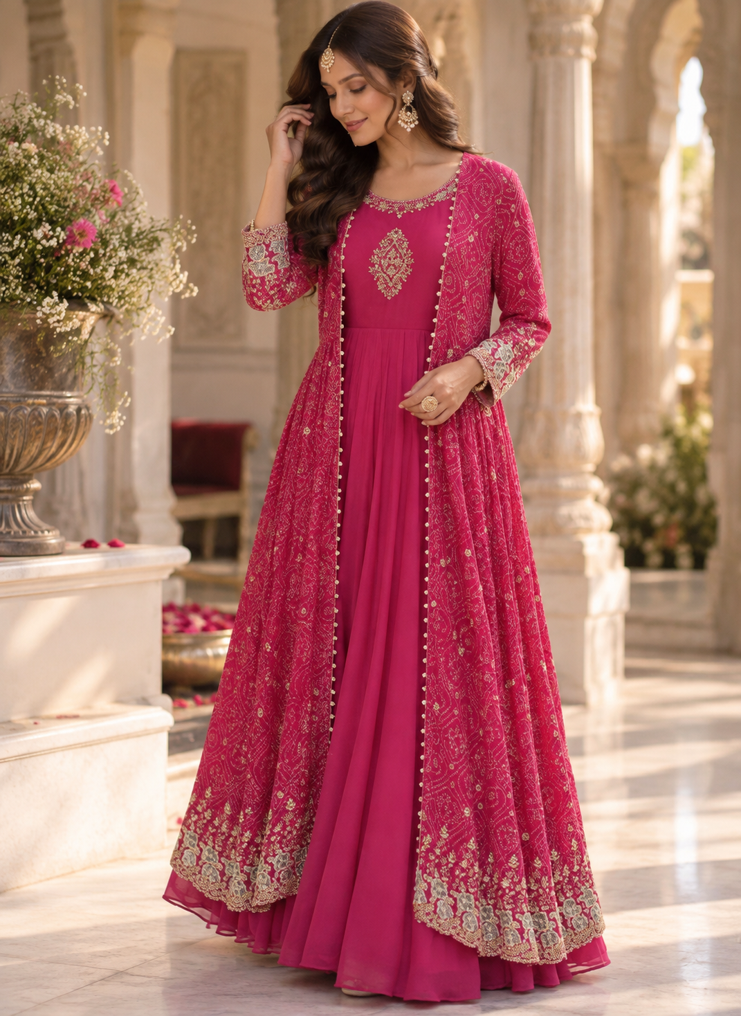 Pink Anarkali with Jacket set