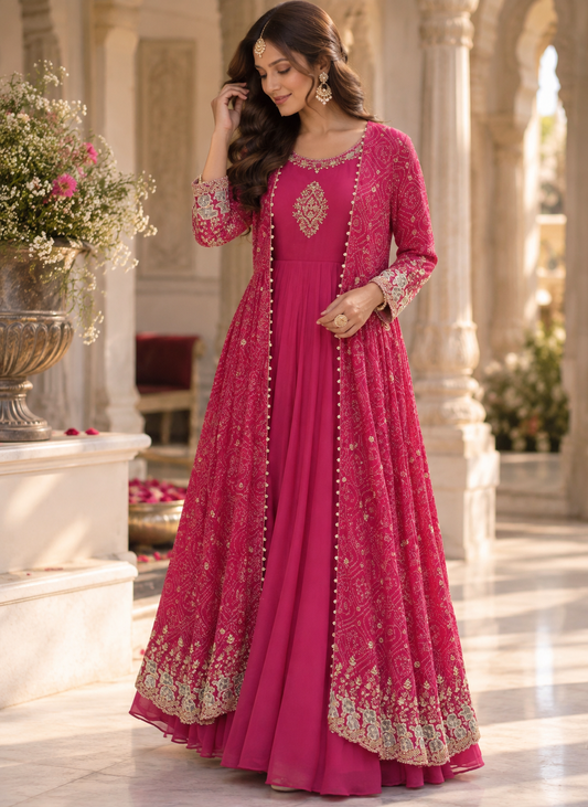 Pink Anarkali with Jacket set