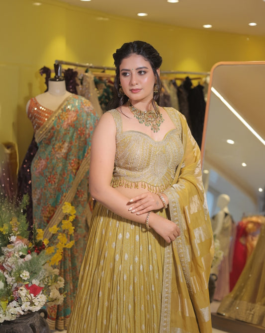 Elegant Olive gold lehnga with dupatta