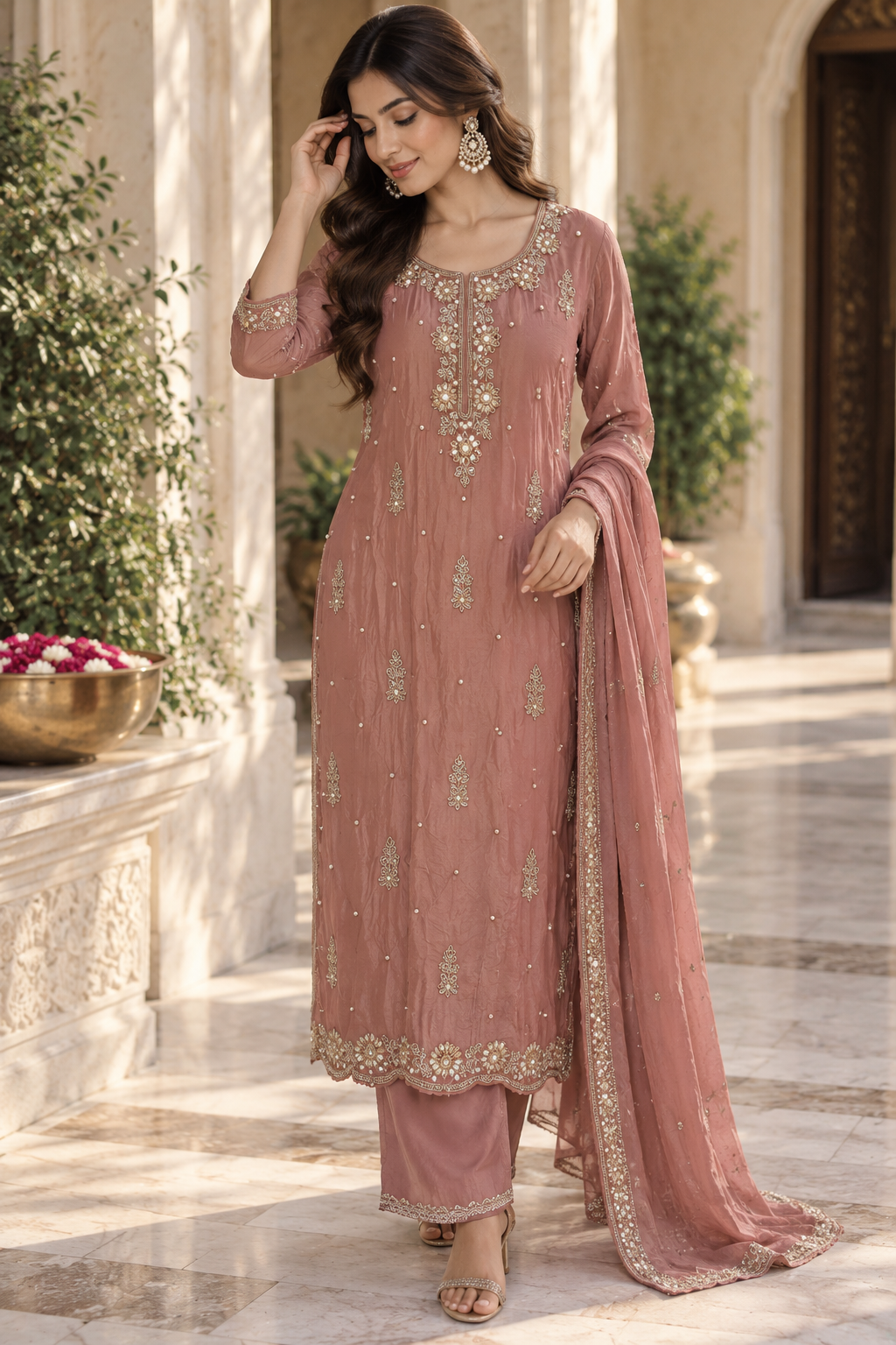 Dusty Rose Palazzo crepe Salwar Suit