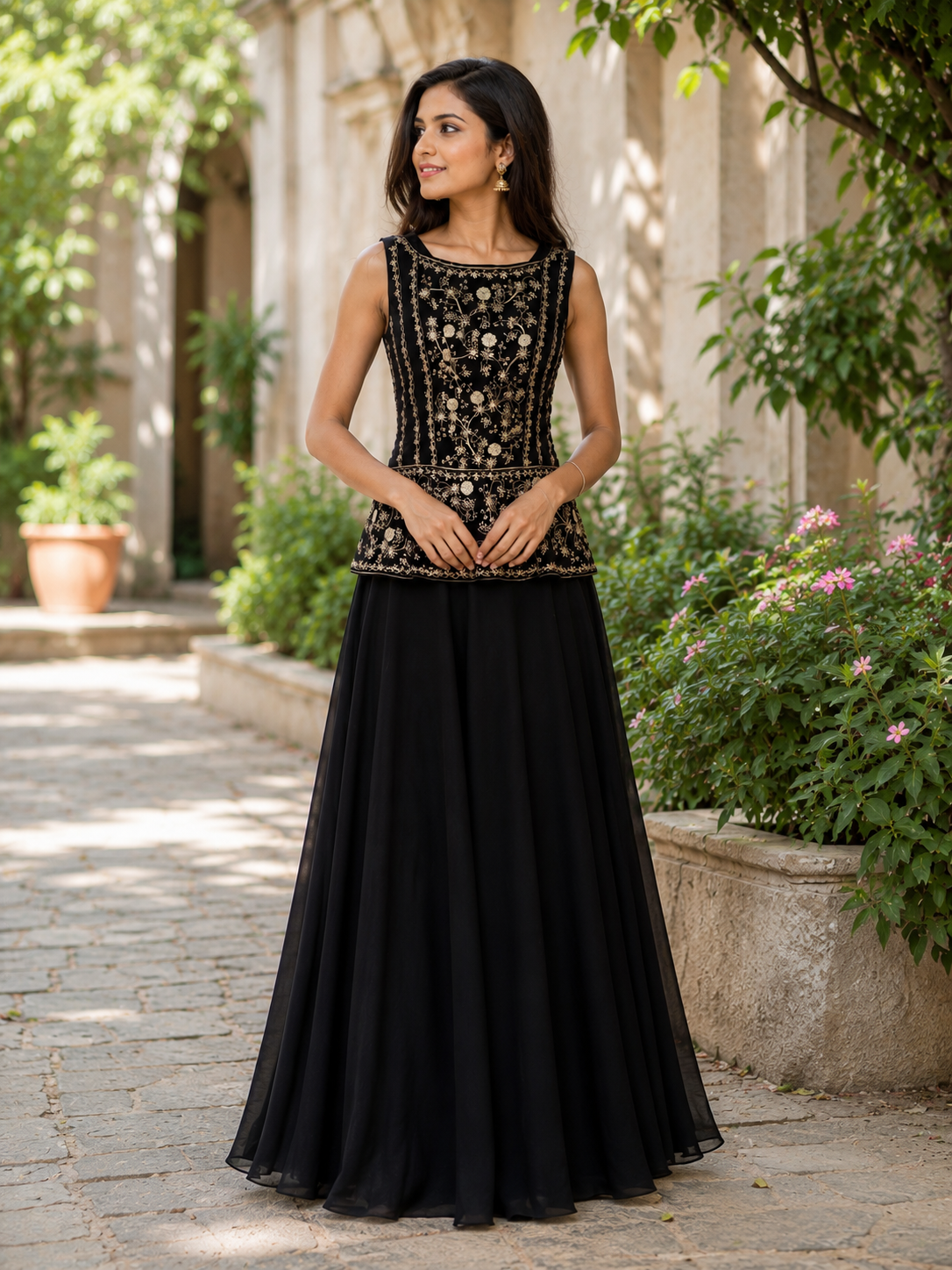 Stunning black designer dress with embroidery work