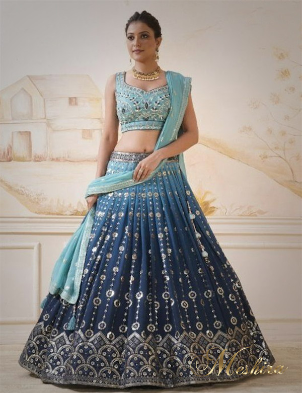 Which color of dupatta goes with a sky blue lehenga and choli? - Quora